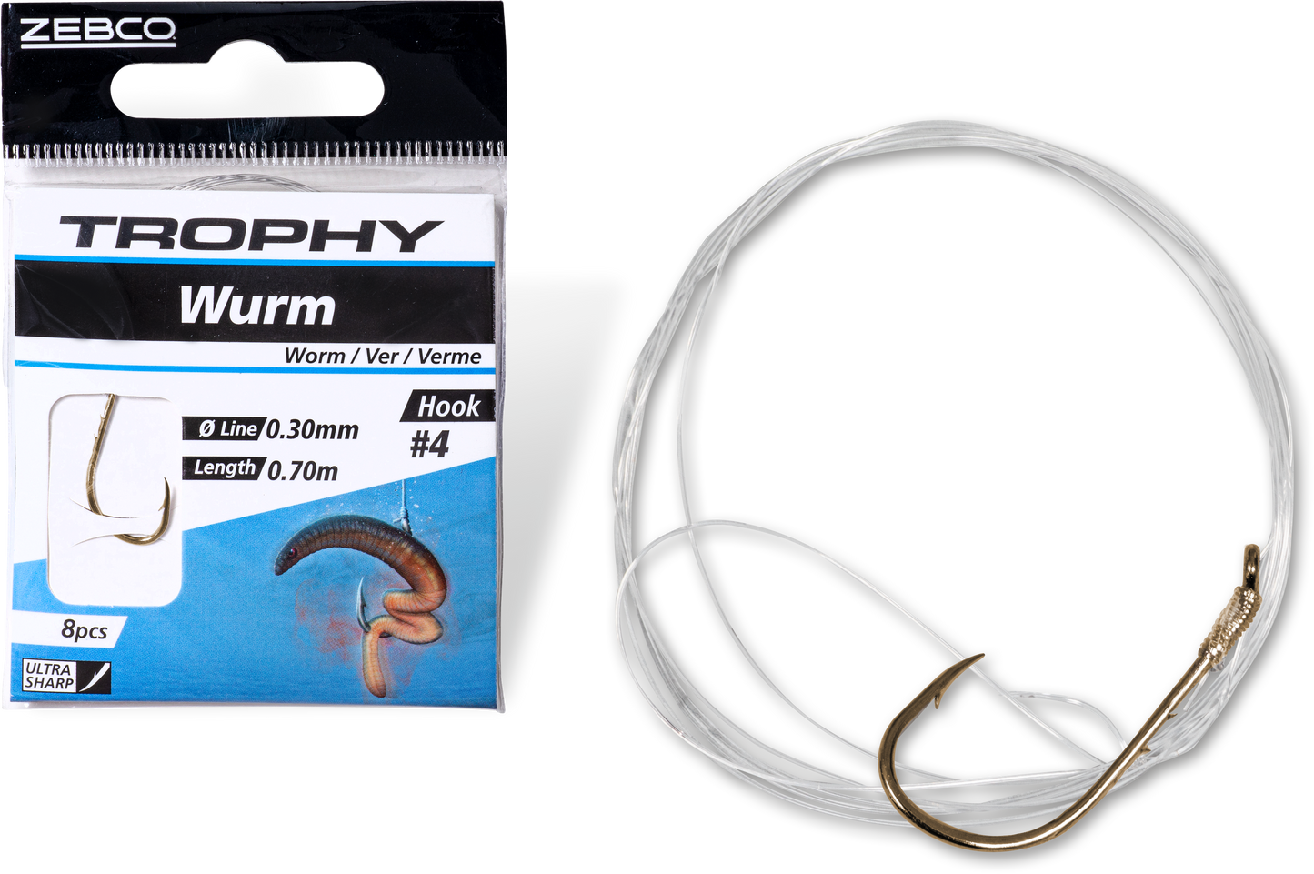 Zebco Trophy Worm Hook-to-Nylon Silver 70cm