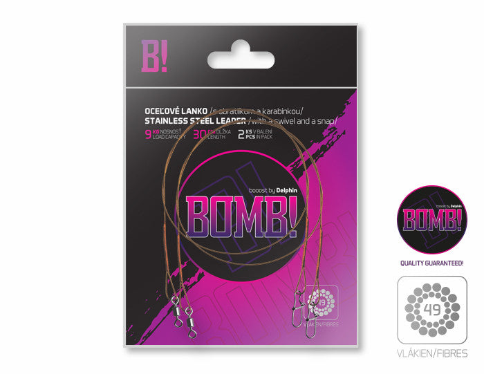 Delphin Stainless Steel Leader with swivel and snap BOMB! / 49 Fibres