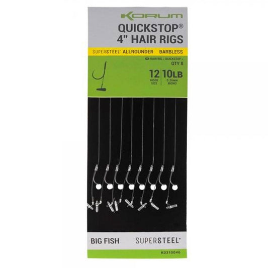 Korum Big Fish Quickstop Hair Rigs 4''  Barbless