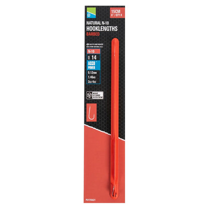 Preston Natural N-10 6"/15 Cm Hooklengths Barbed