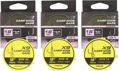 Matrix X9 Carp Wide Gape 45cm Band Rigs
